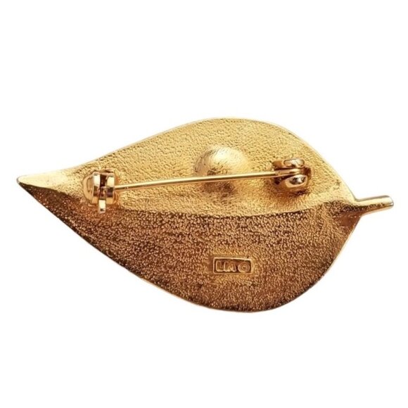 LIA Green Enamel Leaf Lady Bug Trembler Brooch Pin, Signed L72 - Picture 6 of 10